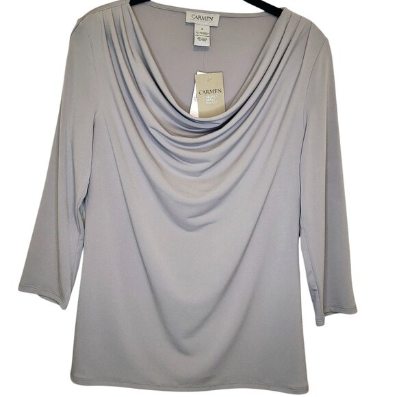 Women's Carmen Gray Drape Neckline Spring Summer Fall Career Office Top Sz Small - Picture 2 of 8
